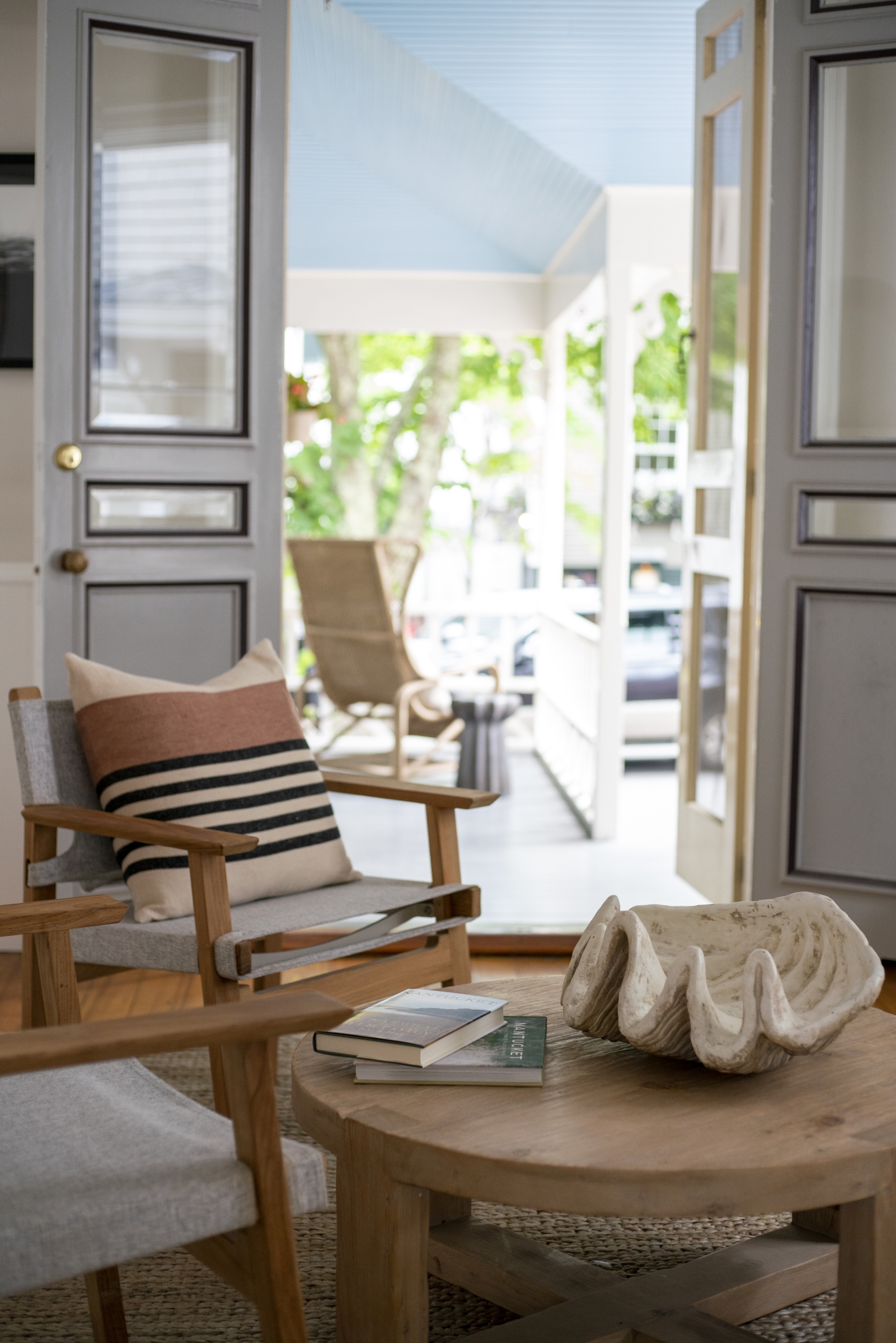 Lounge area leading to the deck of the 21 Broad Hotel