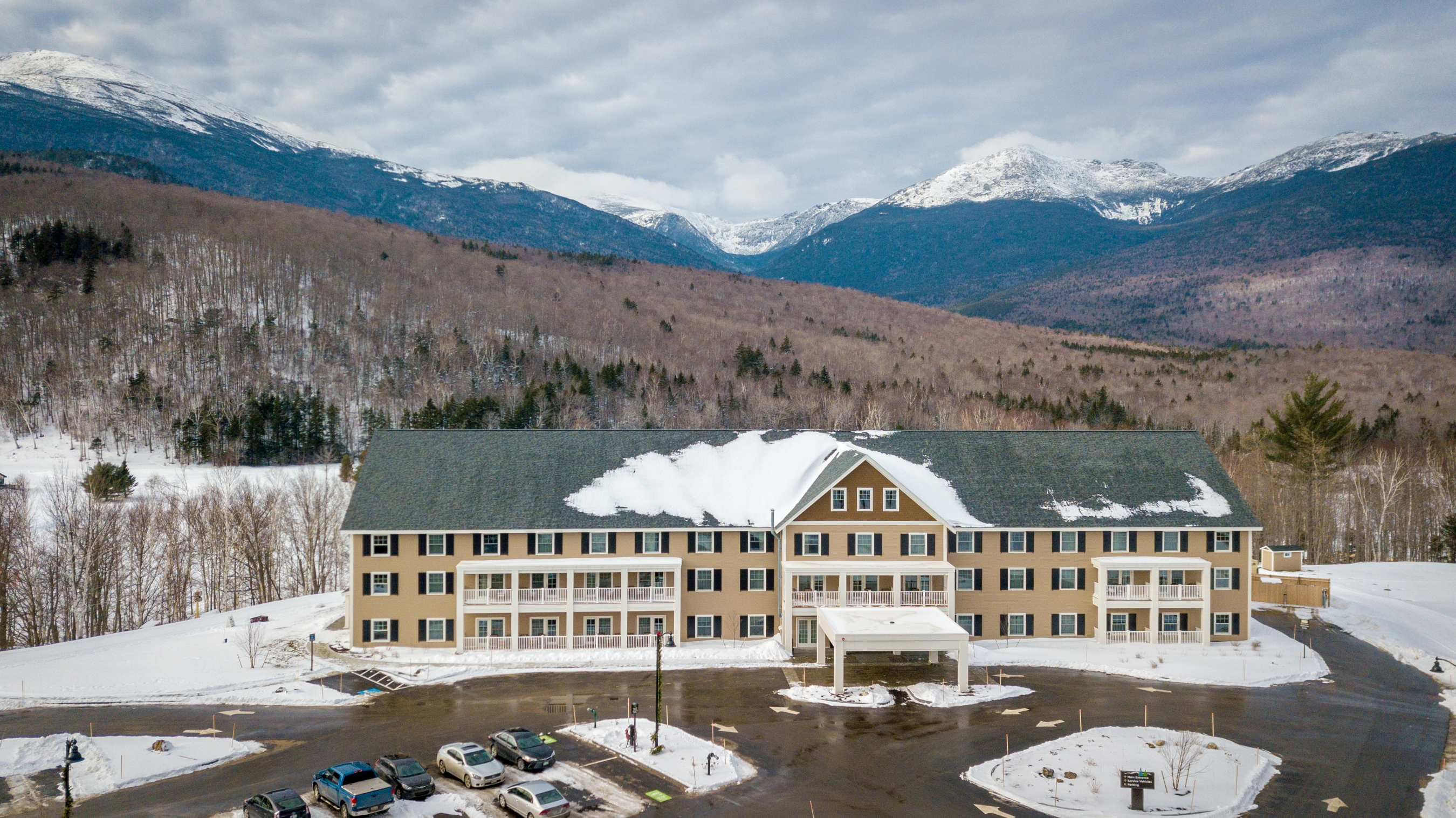 Glen house snowy mountains