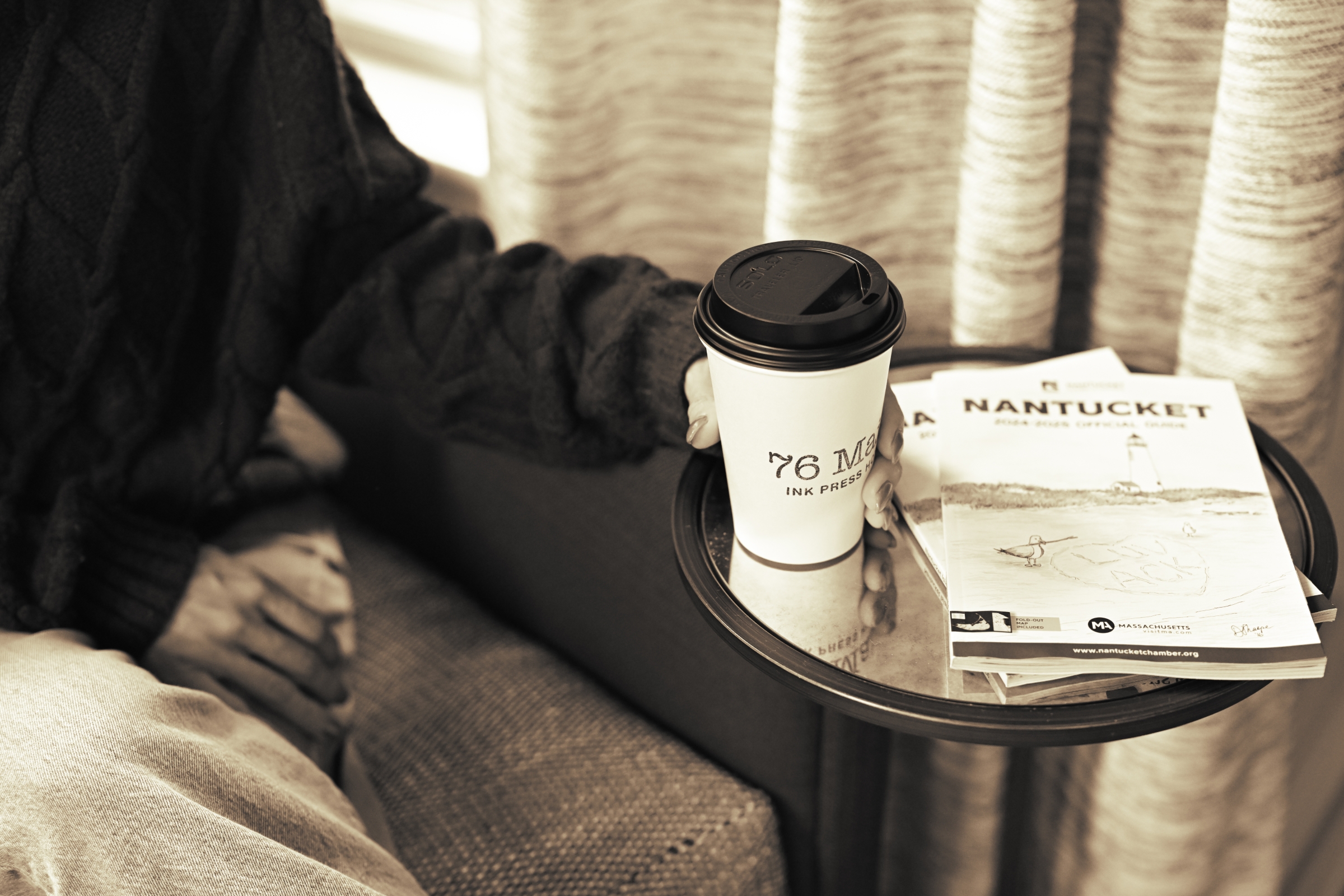 76 Main Ink Press Hotel coffee cup and Nantucket magazine